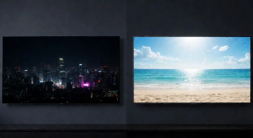 Comparativa visual de brillo y contraste entre televisor OLED y Neo QLED