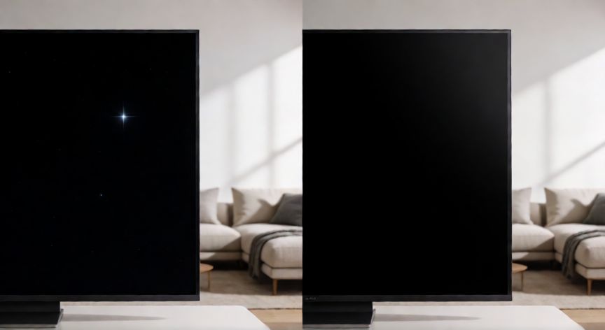 Comparativa visual de calidad de negros entre paneles OLED y LED en televisores UHD