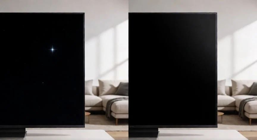 Comparativa visual de calidad de negros entre paneles OLED y LED en televisores UHD