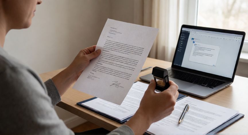 escribe un ejemplo de como hacer valer cada derecho, Persona escribiendo una reclamación formal en su escritorio