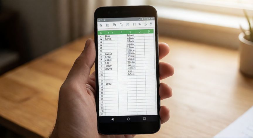 excel en android gratis, Telefono Android mostrando una hoja de calculo con formulas y datos