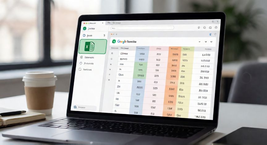 Pantalla de portátil mostrando un archivo Excel abierto en Google Drive mediante Google Sheets
