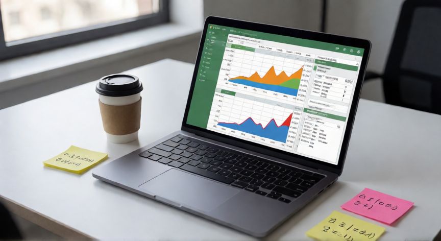 Hoja de cálculo de Excel abierta en un portátil con tablas dinámicas y gráficas de barras visibles