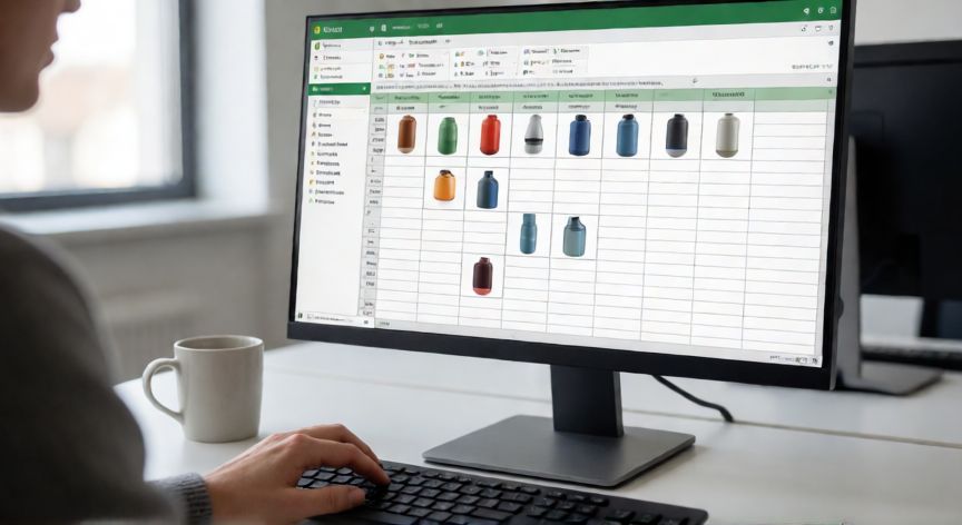 Persona trabajando en Excel con imágenes insertadas en las celdas de la hoja de cálculo