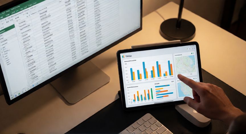 excel en tableau, Dashboard de Tableau al lado de una hoja de cálculo Excel con datos crudos