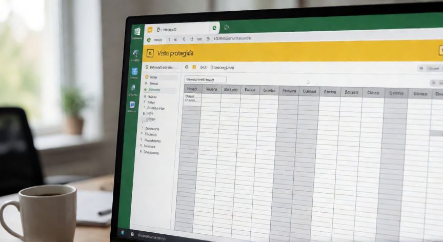 excel en vista protegida, Ventana de Excel mostrando la franja amarilla de Vista Protegida sobre una hoja de cálculo en modo solo lectura