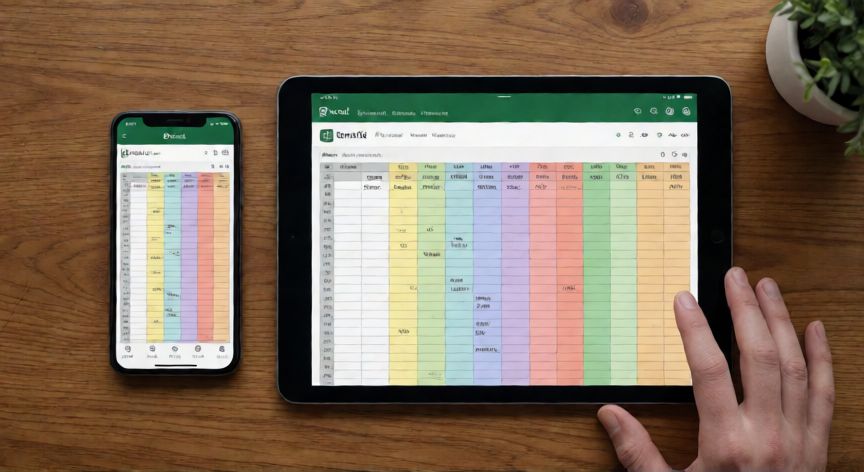 excel en web, Smartphone and tablet showing Excel web interface for mobile collaboration