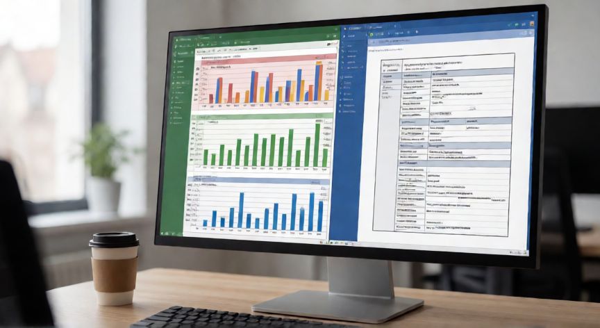 excel en word convertir, Pantalla dividida mostrando Excel y Word con una tabla transferida entre ambos programas