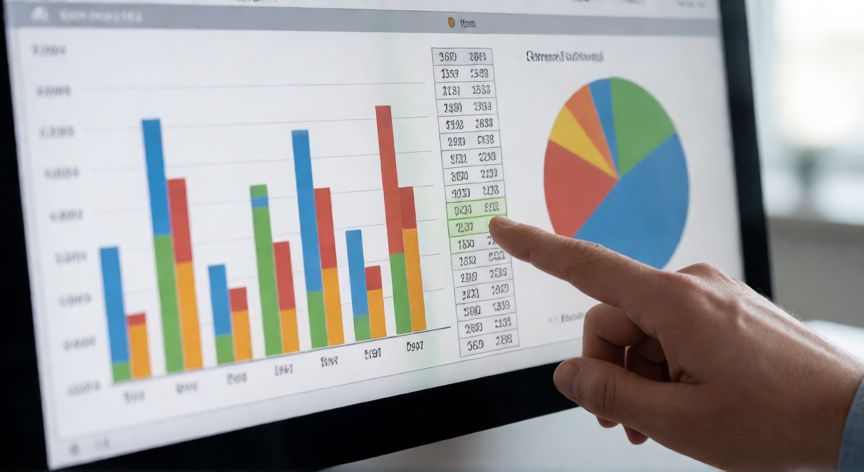 excel en wps, Gráficos de barras y circular en WPS Spreadsheets sobre un monitor