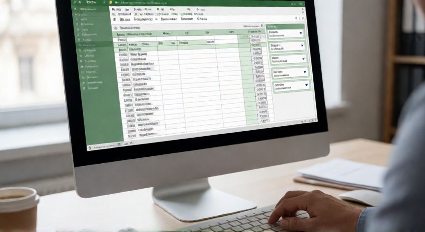 formulario en excel 110, Persona creando un formulario en Excel con controles desplegables visibles en pantalla