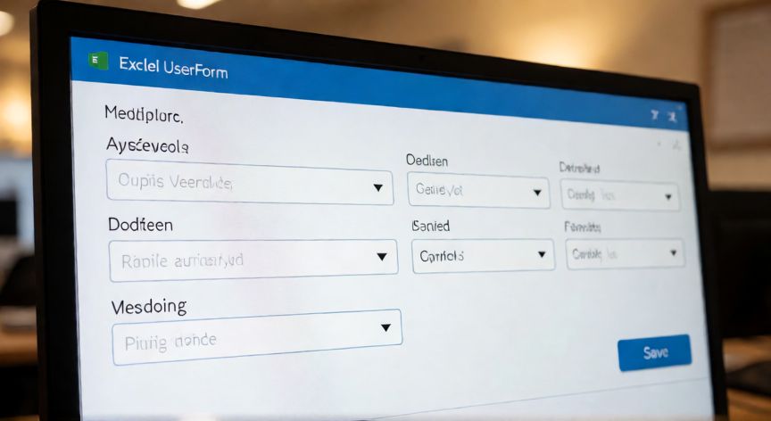 formulario en excel 110, Vista de un UserForm en VBA con campos de entrada y botones dentro de Excel