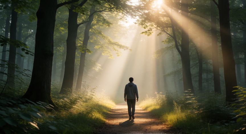 frases es mejor andar solo que mal acompañado, Persona caminando sola en un bosque soleado simbolizando la libertad