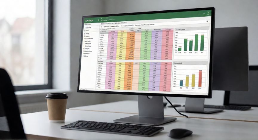 funciones en excel 365, Hoja de cálculo de Excel 365 con tablas de datos y funciones abiertas en una pantalla de oficina