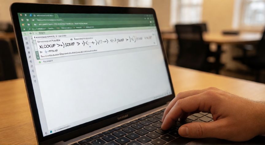 funciones en excel 365, Persona escribiendo fórmulas de funciones en Excel 365 sobre un portátil en una oficina
