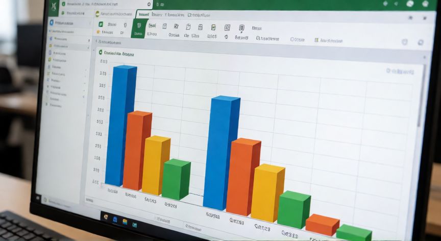 graficos en excel 3d, Pantalla de Excel mostrando un gráfico 3D de columnas con datos de ventas por trimestre
