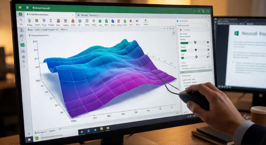 graficos en excel 3d, Persona rotando un gráfico de superficie 3D en Excel usando el panel de formato
