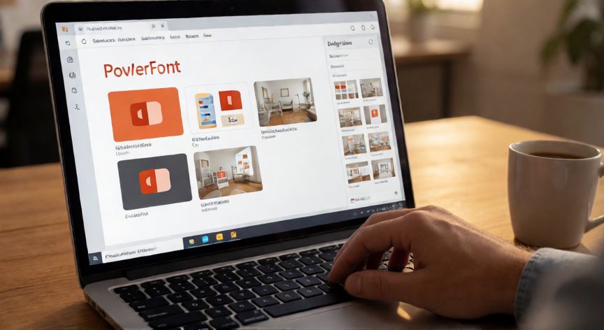 ia en powerpoint gratis, Pantalla de PowerPoint con el panel de Ideas de diseño abierto mostrando sugerencias de layout