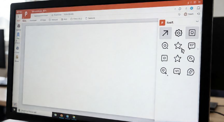 insertar iconos en powerpoint 2016, Interfaz de PowerPoint 2016 mostrando el panel de iconos con la pestaña Insertar activa