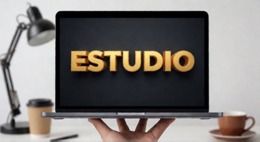 letras en 3d powerpoint, Pantalla de PowerPoint con letras en 3D doradas con efecto de extrusión y profundidad