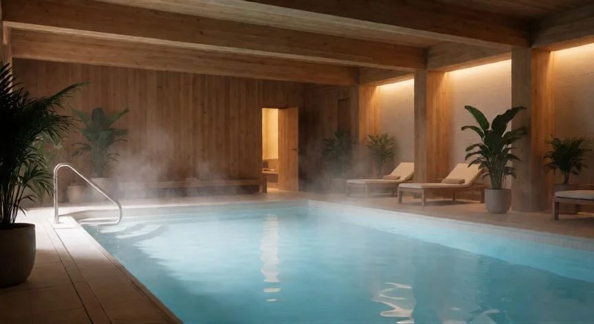 Piscina termal interior de lujo en un balneario del País Vasco con aguas azules