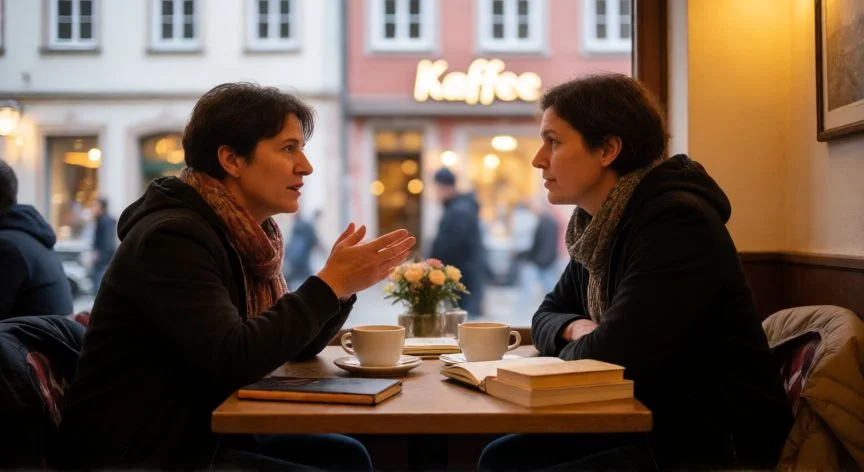 mejor forma de aprender aleman, Intercambio lingüístico en una cafetería alemana practicando conversación