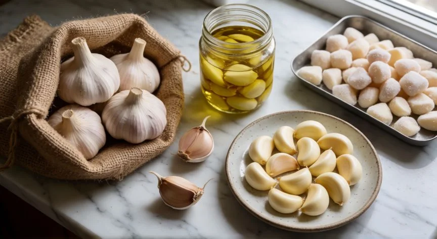 mejor forma de conservar ajos, Diferentes métodos de conservación de ajo: fresco, pelado, en aceite y congelado