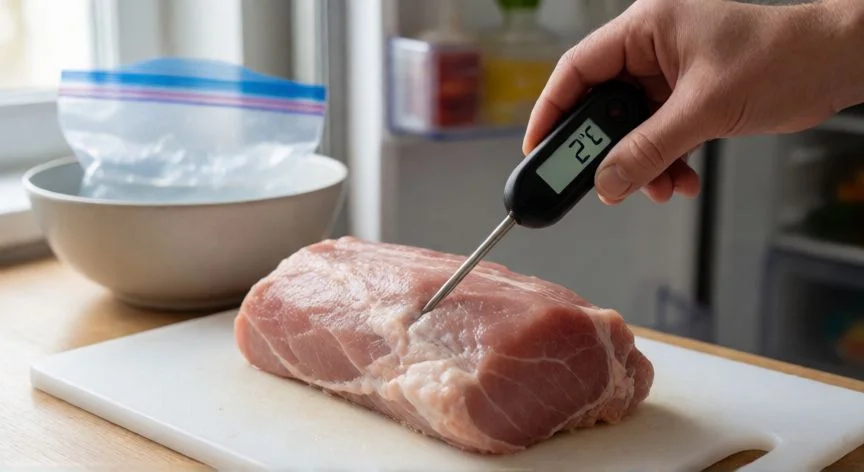 mejor forma de descongelar carne, Verificación de temperatura interna de carne al descongelar con termómetro de cocina