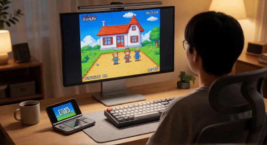 mejor forma de emular 3ds, Setup de PC emulando Nintendo 3DS con monitor y consola física