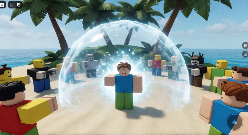 mejor forma de farmear maestria en blox fruits, Jugador en Blox Fruits usando habilidad de fruta con área de efecto para farmear enemigos en una isla del First Sea