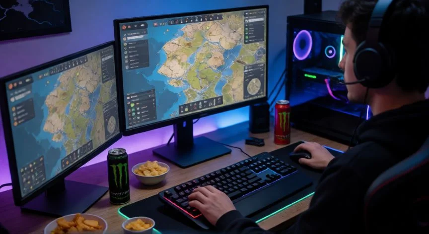 Jugador en su setup de gaming planificando estrategias para ganar dinero en GTA Online