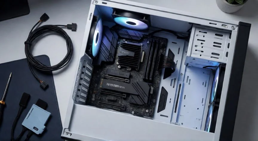 mejor forma de instalar windows 11, Interior de un PC con SSD NVMe instalado, listo para la instalación de Windows 11