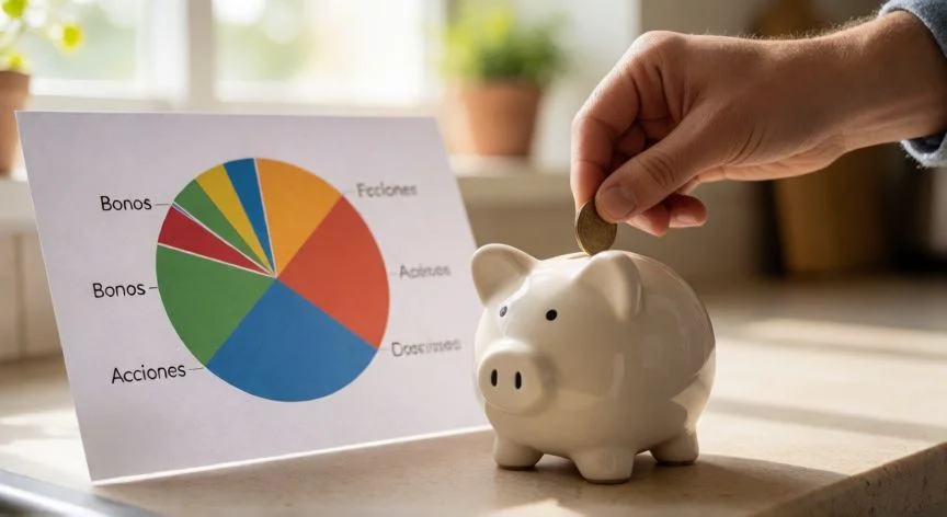 mejor forma de invertir 1000 euros, Distribución de los 1000 euros entre bonos y acciones con un gráfico de pastel