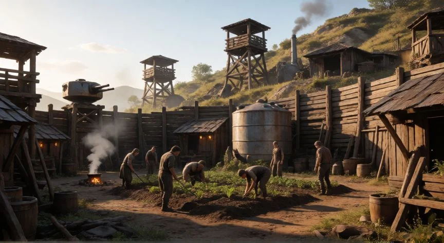 mejor forma de jugar fallout 4, Asiento defensivo construido en Fallout 4 con torretas y muro