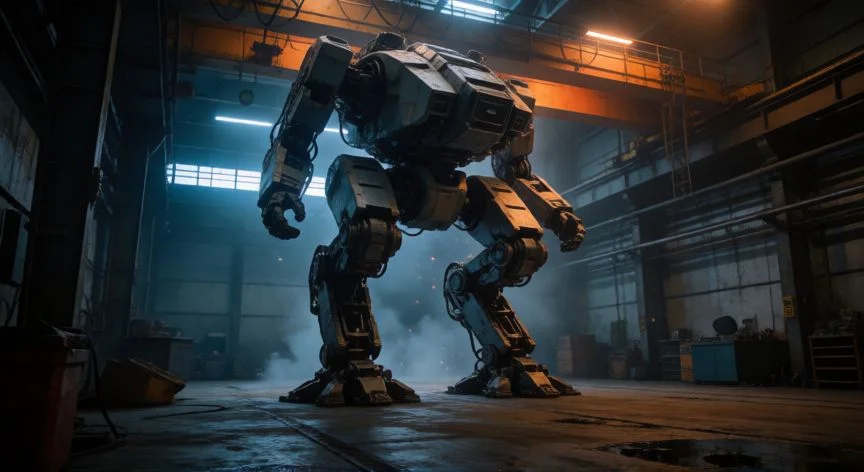 mejor forma de jugar metal gear solid 1, Mecanopata Metal Gear REX en un hangar industrial con chispas y daños visibles