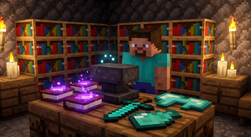 La mejor forma de juntar encantamientos en Minecraft