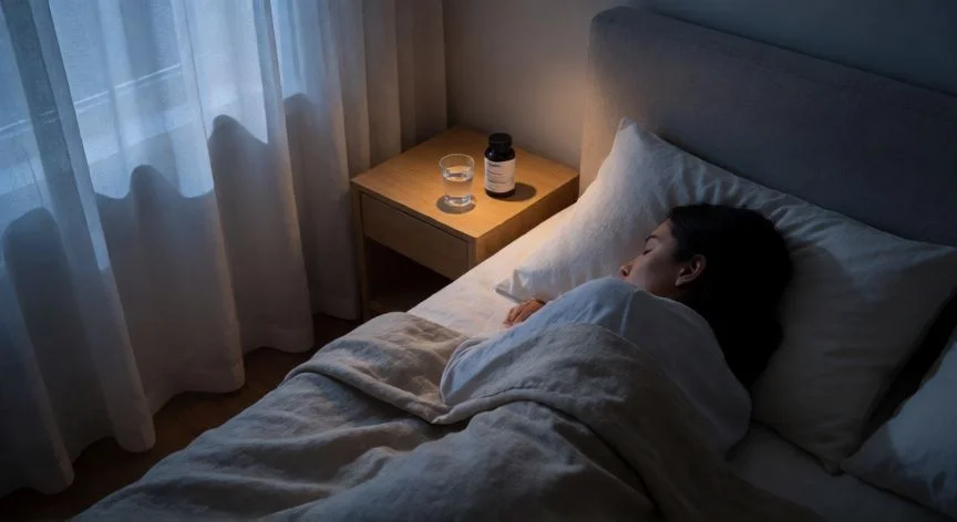 mejor forma de magnesio para dormir, Persona durmiendo tranquilamente con luz de luna en una habitación serena