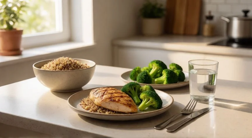 Comida saludable preparada para mantener déficit calórico con proteína