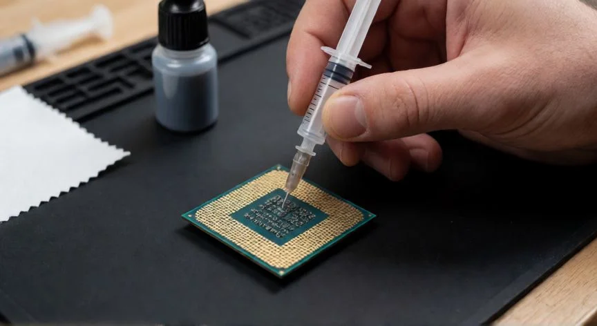 mejor forma de poner pasta termica, Aplicando una gota de pasta térmica en el centro del IHS de un procesador