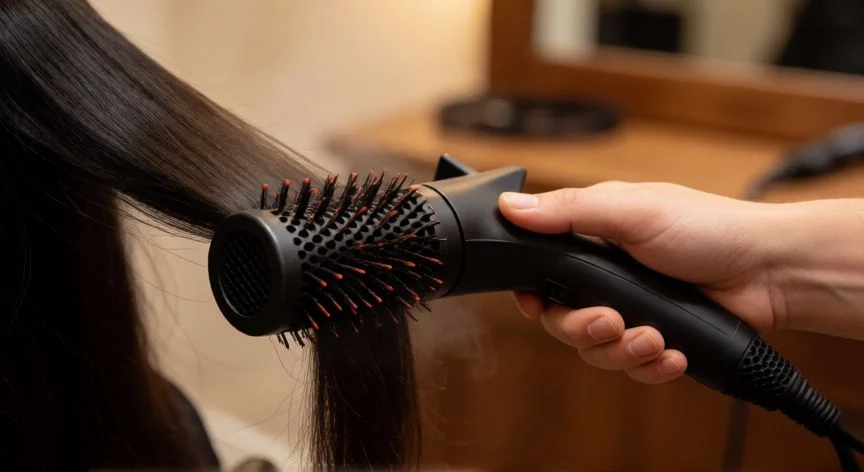 mejor forma de secarse el pelo, Técnica de secado con difusor y cepillo redondo para un acabado liso y brillante