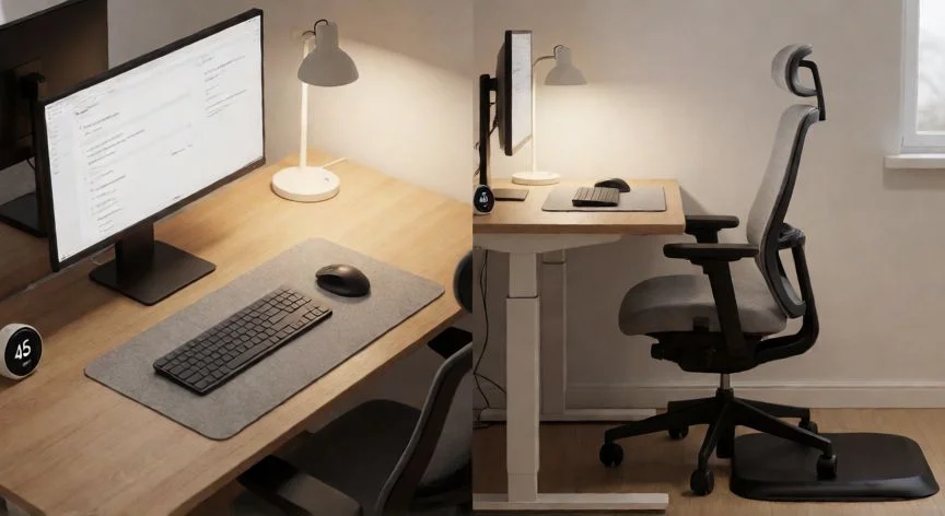 mejor forma de sentarse en la oficina, Estación de trabajo ergonómica con monitor a altura de ojos