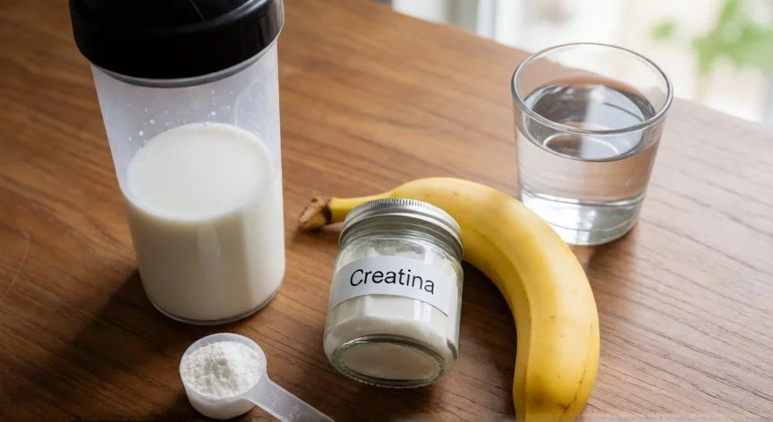 mejor forma de tomar creatina, Preparación de creatina monohidratada con batido y plátano para el entrenamiento