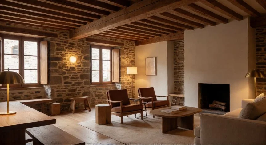 mejor hotel pais vasco, Recepción elegante de un hotel boutique con estilo rural en el País Vasco