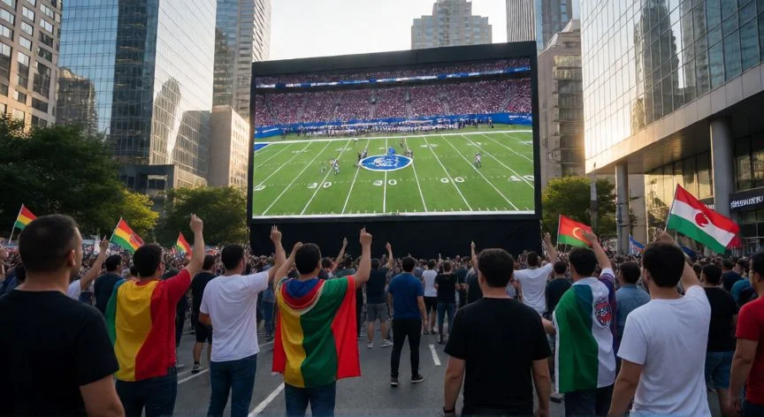 mejor país anfitrión del mundial 2026, Multitud de aficionados en una zona fan festiva en una ciudad estadounidense durante el Mundial