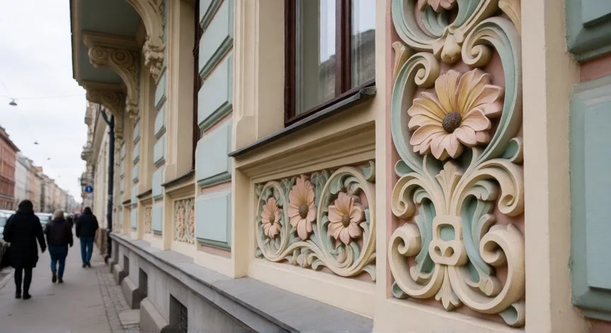 mejor pais baltico, Detalle de la arquitectura Art Nouveau en el centro histórico de Riga, Letonia