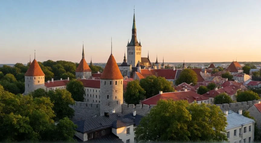 Vista panorámica del casco histórico de Tallin en Estonia al atardecer