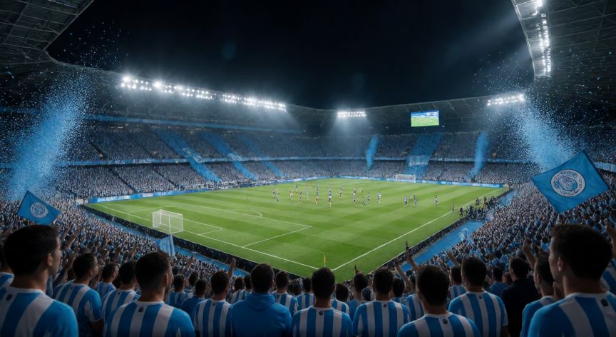 mejor pais de futbol del mundo, Hinchada argentina celebrando en un estadio de fútbol lleno