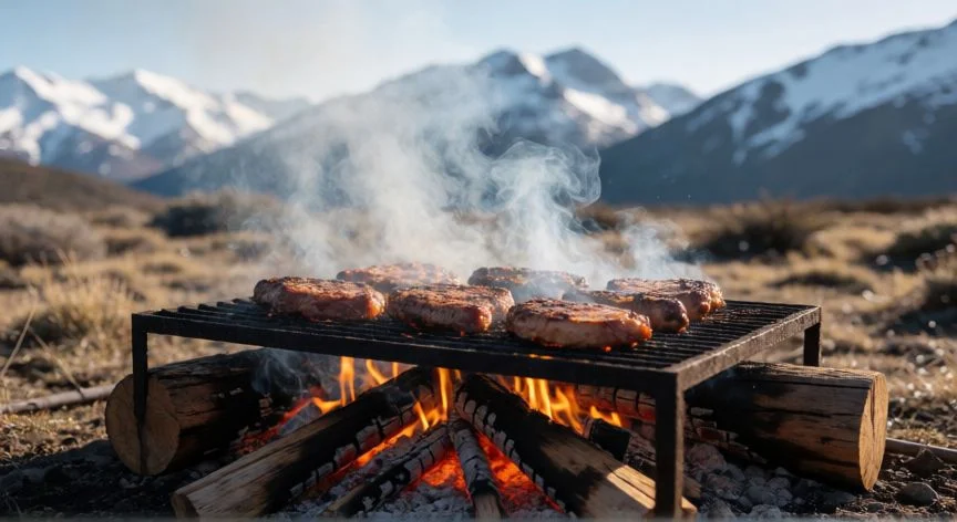 mejor pais del mundo argentina, Preparación de un tradicional asado argentino en la naturaleza patagónica