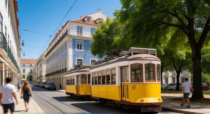 mejor pais del mundo wikipedia, Calles soleadas de Lisboa en Portugal con tranvías amarillos