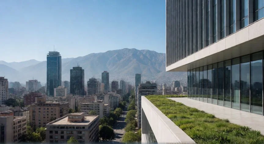 mejor pais economicamente en latinoamerica, Horizonte financiero de Santiago de Chile con las montañas de fondo