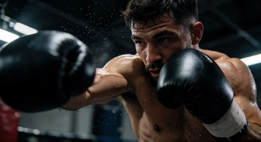 mejor pais en boxeo, Boxeador profesional golpeando en el gimnasio con intensidad